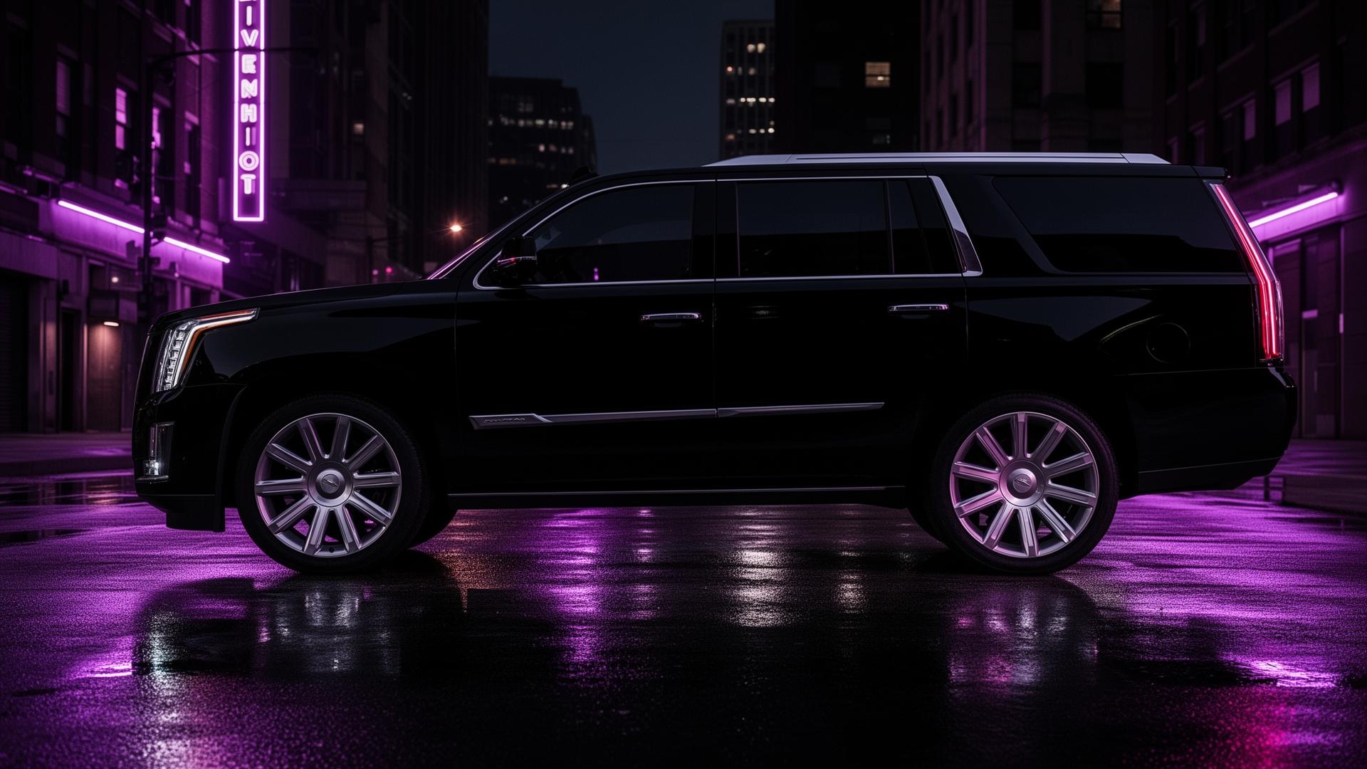 Black luxury SUV at night in Detroit